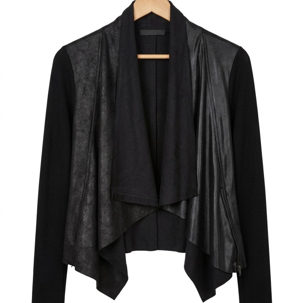 Lola & Sophie Black Mixed-Media Draped Blazer